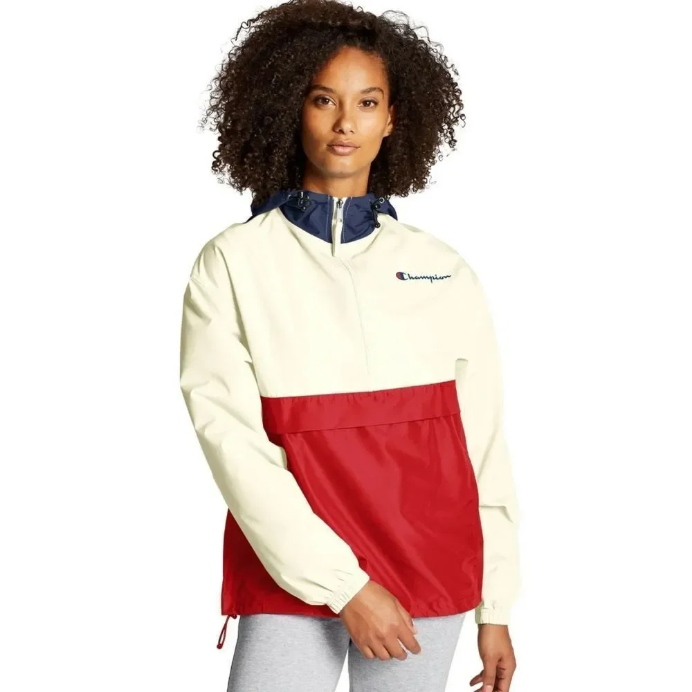 New! CHAMPION Colorblock Hooded Packable Jacket Wind & Water Resistant Small